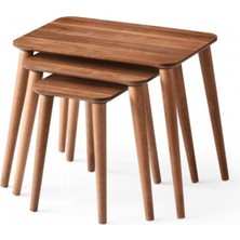 Ceviz Retro Üçlü Zigon Sehpa Modern Mdf Zigon Sehpa