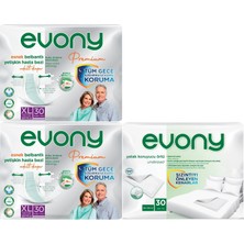 Evony Premium Hasta Bezi Yetişkin Bel Bantlı Tekstil Yüzey Xl 60 Adet + Yatak Koruyucu Örtü 30 Adet