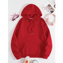 Unisex Kırmızı Kapüşonlu Kanguru Cepli Sweatshirt