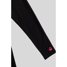 Turuncu Gardrop 4-14 Yaş Benetton Logo Detay Kız Çocuk Tayt Siyah