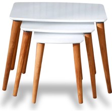 Beyaz Retro Üçlü Zigon Sehpa Modern Mdf Zigon Sehpa