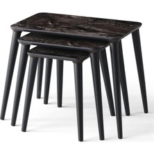 Siyah Mermer Retro Üçlü Zigon Sehpa Modern Mdf Zigon Sehpa