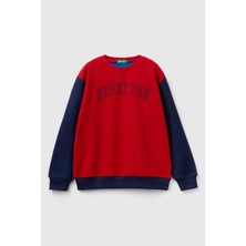 6-14 Yaş Benetton Yuvarlak Yaka Uzun Kol Erkek Çocuk Sweatshirt Kırmızı