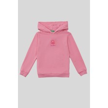 4-14 Yaş Benetton Kapüşonlu Uzun Kol Kız Çocuk Sweat Pembe