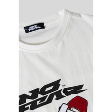 6-14 Yaş No Fear Kaykay Payetli Erkek Çocuk T-Shirt Beyaz