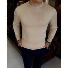 Italyan Stil Slim Fit Erkek Bisiklet Yaka Triko Kazak Camel T13133