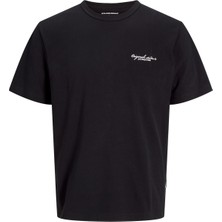 Jack & Jones Erkek Jorboston Relaxed Fit Bisiklet Yaka Baskı Detaylı %100 Pamuk T-Shirt 12272968 Siyah
