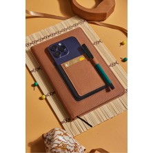 Kahverengi Kanguru Cepli Kumaş Kişiye Özel Çizgili Düz Defter