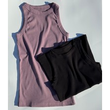 Ahmio Halter Yaka 2'li Pamuklu Siyah ve Mürdüm Gömlek Altı Kurtarıcı Kadın Kaşkorse Atlet