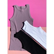 Ahmio Halter Yaka 3'lü Pamuklu Beyaz, Siyah ve Mürdüm Gömlek Altı Kurtarıcı Kadın Kaşkorse Atlet