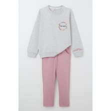 Breeze Kız Çocuk Eşofman Takım Çiçek Nakışlı Açık Gri Melanj 1.5-5 Yaş İçin Rahat Tasarım