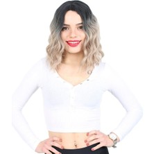 Peruk Market Fiber Sentetik Kısa Dalgalı Perçemsiz Peruk - Siyah / Küllü Bebek Sarı Ombreli