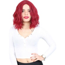 Peruk Market Fiber Sentetik Kısa Dalgalı Perçemsiz Peruk - Kızıl