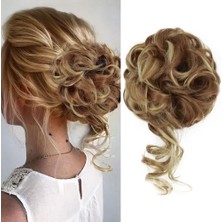 Peruk Market Saçlı Lastikli Kuyruklu Topuz Toka - Açık Karamel / Balköpüğü Röfle