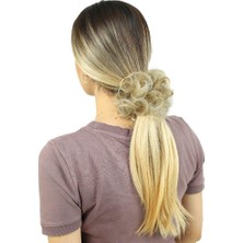 Peruk Market Saçlı Lastikli Topuz Toka - Karamel Platin Röfleli