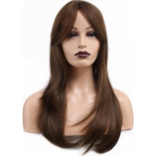 Peruk Market Katlı Kesim Perçemli Düz Fiber Sentetik Orta Boy Peruk - Kumral