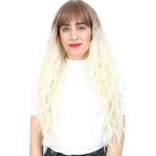 Peruk Market Perçemli Uzun Su Dalgası Fiber Sentetik Peruk - Kumral / Platin Ombreli