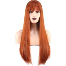 Peruk Market Düz Perçemli Uzun Fiber Sentetik Peruk - Bakır