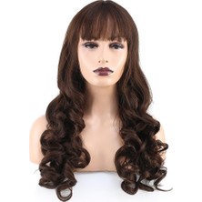 Peruk Market Dalgalı Perçemli Uzun Fiber Sentetik Peruk - Koyu Kahve