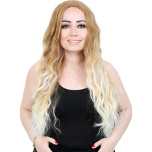 Peruk Market Fiber Sentetik Uzun Su Dalgası Peruk - Balköpüğü / Platin Kısa Ombreli