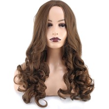 Peruk Market Dalgalı Perçemsiz Uzun Fiber Sentetik Peruk - Koyu Kumral