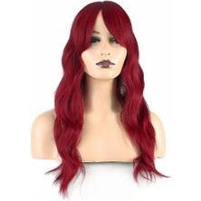 Peruk Market Dalgalı Perçemli Fiber Sentetik Orta Boy Peruk - Kızıl