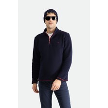 Yarım Fermuarlı Nakışlı Polar Sweatshirt