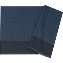 Aker Elegance Monogram Şal 80 x 200 cm Lacivert %100 PES Soft Kumaş 4 Mevsim Kullanıma Uygun