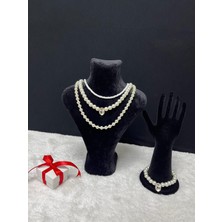 Amor Face Özel Tasarım Zirkon Taşlı İnci-Porselen Boncuk Şık Davet Luxury 4 Lü Kadın Kolye Set Takım