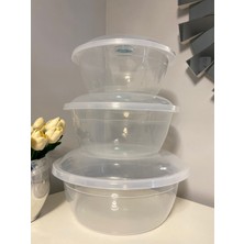 3 Lü Şeffaf Badya Leğen Set , Üç Boy Plastik Çok Amaçlı Kapaklı Hamur Yoğurma Seti