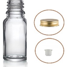 Zylan Ambalaj 10  ml Şeffaf Şişe Sarı Metal Düz Kapaklı, 12 Adet, Cam Şişe,  Kozmetik Şişesi