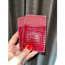 Pinkylola Design - W Model Bordo Kroko & Mat Bordo  Deri Kartlık Cüzdan Kartlık