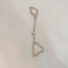 Crystal Atelier Gümüş Kaplamalı Kalp Figürlü Zincirli Yüzük Gümüş Kaplamalı Zincirli Çift Yüzük Minimal Kalp Yüzük