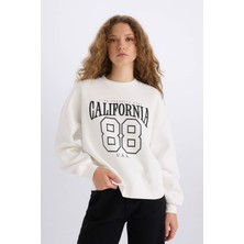 DeFacto Loose Fit Bisiklet Yaka Baskılı Kalın Sweatshirt E3388AXNS