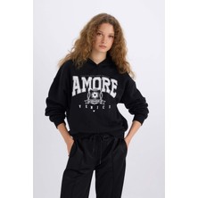 DeFacto Loose Fit Kapüşonlu Baskılı Kalın Sweatshirt E3330AXNS