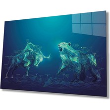 Mavi Boğa Kutup Ayısı Soyut Cam Tablo, Ev ve Ofis Duvar Dekoru