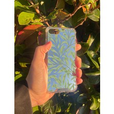 Just Cheap Store Apple iPhone 8 Uyumlu Aynalı Yeşil Yaprak Desenli Darbe Kamera Korumalı Silikon Telefon Kılıfı