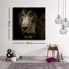 Marsilyan Dekoratif Baskı Illüstrasyon Black White Leon Kare Kanvas Tablo