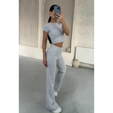 Seda Yalçın Atelier Gri Bluz Ispanyol Paça Tayt Pantolon Takım