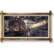 Galata Kulesi Gece LED Işıklı Rustik Kanvas Tablo B