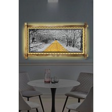 Orman Sarı Yol LED Işıklı Rustik Kanvas Tablo B