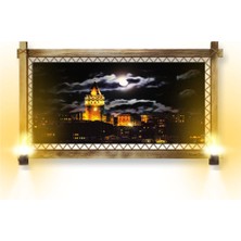 Marsilyan Rustik Işıklı Galata Kulesi Gece Kanvas Rustik Tablo B