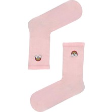 Carnaval Socks Nakışlı Gökkuşağı Desenli Pembe Çorap