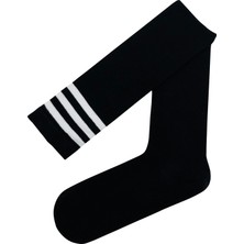 Carnaval Socks Beyaz Çember Desenli Siyah Diz Üstü Çorap