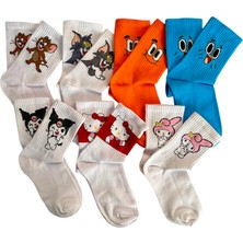 Çorap Dünyam 7’li Karakterli Kuromi Hello Kitty  Neşeli Kolej Tenis Çorap