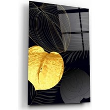 Gold Yapraklar Cam Tablo