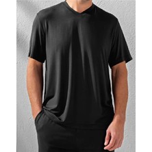 Woodroffe Erkek V Yaka Basic Siyah Oversize T-Shirt Salaş Boyfirend