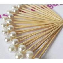 100 Adet Dekoratif Yuvarlak İnci Pasta Kürdanı 8 mm Nişan Söz İçin Şık Sunum