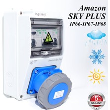 Amazon Sky Plus, IP66-IP67-IP68, Monofaze Elektrikli Araç Kombinasyon Kutusu, Tesla Blue Adaptöre Uyumlu, + Kaçak Akım Röle, 3X32A + 1X16A - 5 Yıl Garanti