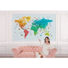 Renkli Dünya Haritası Duvar Kağıdı Detaylı Ülke ve BAŞKENTLI-1782